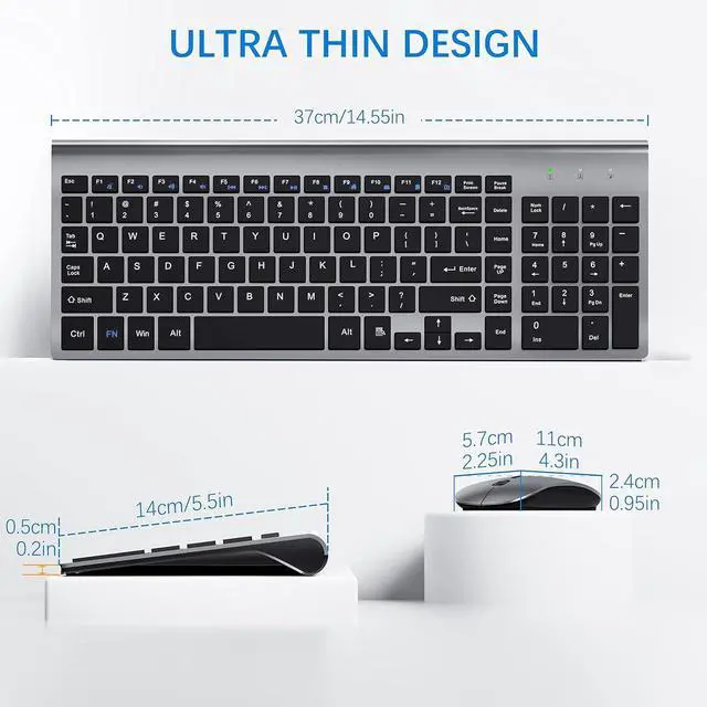 Alt view image 6 of 6 - Wireless Keyboard and Mouse with Mouse Pad Ultra Slim Combo, MOOJAY 2.4G USB Quiet Compact Scissor Switch Keyboard Mice Set with Cover, 2 AA and 2 AAA Batteries, for Laptop/PC/Windows - Gray Black