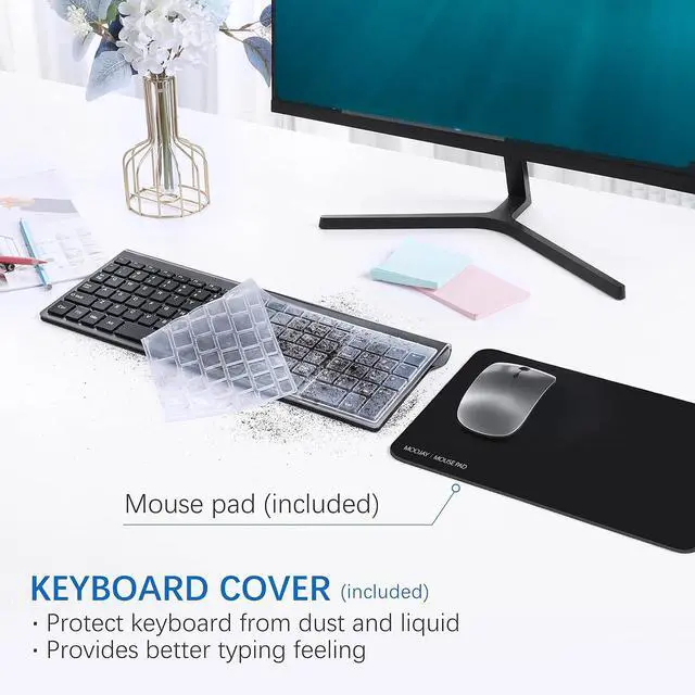 Alt view image 5 of 6 - Wireless Keyboard and Mouse with Mouse Pad Ultra Slim Combo, MOOJAY 2.4G USB Quiet Compact Scissor Switch Keyboard Mice Set with Cover, 2 AA and 2 AAA Batteries, for Laptop/PC/Windows - Gray Black
