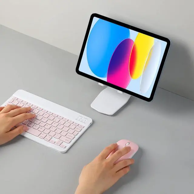 Alt view image 3 of 7 - Rechargeable Bluetooth Keyboard and Mouse Combo for iPad, Ultra-Slim Portable Wireless Mouse Keyboard for iPad Pro Air Mini iPhone Samsung Tablet Cell Phone Android, iPadOS/iOS 13 and Above (Pink)