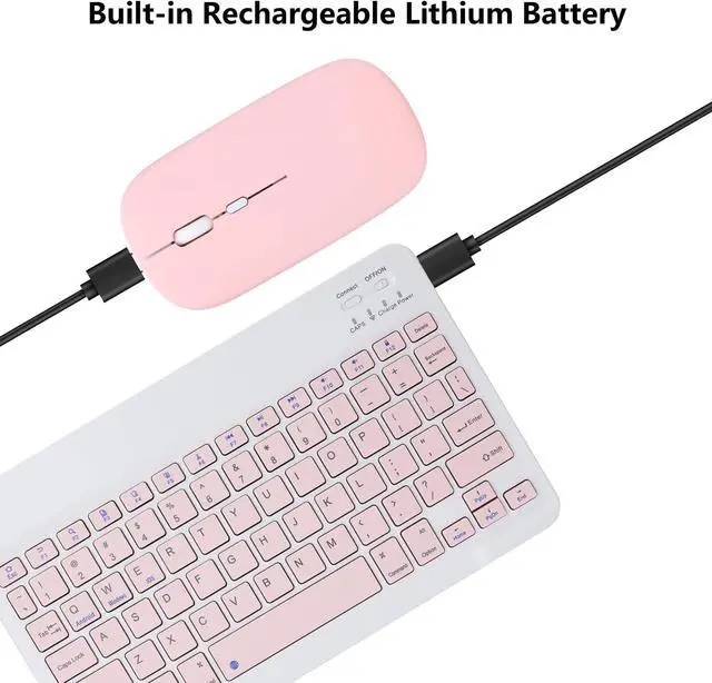 Alt view image 4 of 7 - Rechargeable Bluetooth Keyboard and Mouse Combo for iPad, Ultra-Slim Portable Wireless Mouse Keyboard for iPad Pro Air Mini iPhone Samsung Tablet Cell Phone Android, iPadOS/iOS 13 and Above (Pink)