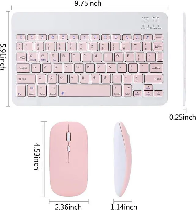 Alt view image 6 of 7 - Rechargeable Bluetooth Keyboard and Mouse Combo for iPad, Ultra-Slim Portable Wireless Mouse Keyboard for iPad Pro Air Mini iPhone Samsung Tablet Cell Phone Android, iPadOS/iOS 13 and Above (Pink)