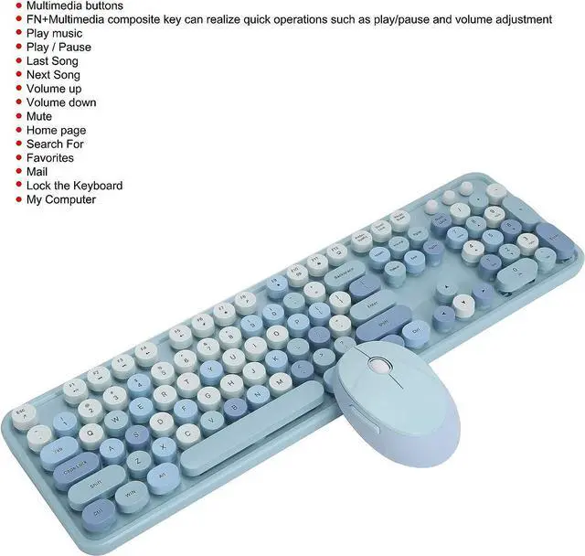 Alt view image 6 of 7 - 2.4GHz Wireless Keyboard and Mouse, with USB Drive Plug and Play, Ergonomic Design, Retro Typewriter Style, 104 Key Keyboard Mouse Set for Laptop, PC, Computer(Blue Colorful)