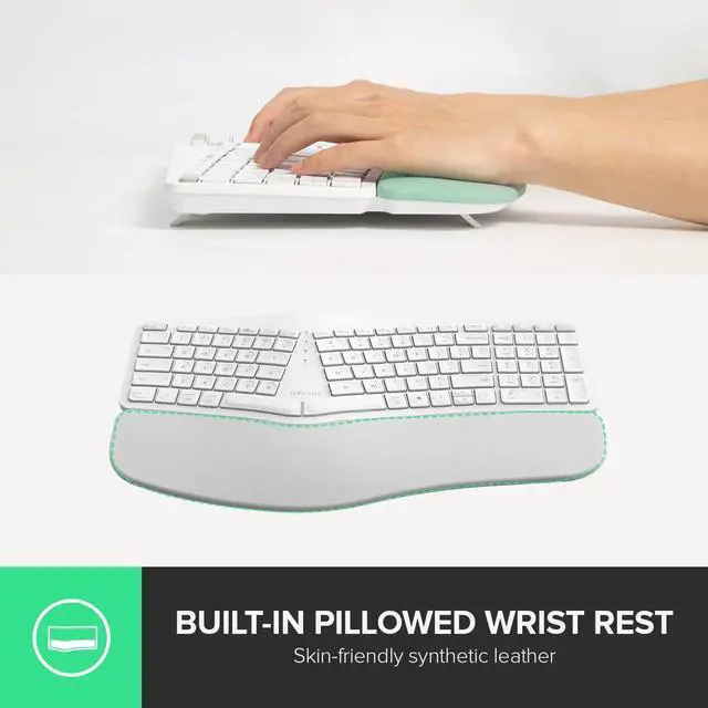 Alt view image 3 of 7 - DeLUX Upgraded Ergonomic Wireless Ergo Split Keyboard with Backlit, 2.4G and Bluetooth, Scissor Switch and Palm Rest for Natural Typing, Compatible with Windows and Mac OS (GM902Pro-White)