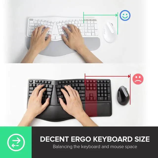 Alt view image 7 of 7 - DeLUX Upgraded Ergonomic Wireless Ergo Split Keyboard with Backlit, 2.4G and Bluetooth, Scissor Switch and Palm Rest for Natural Typing, Compatible with Windows and Mac OS (GM902Pro-White)