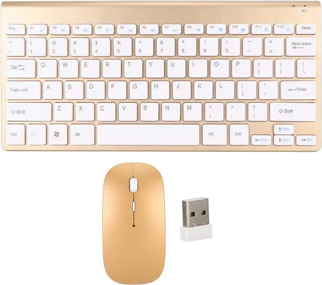 Main image of Keyboard Mouse Combo, 2.4 Ghz Cordless Silent Key Mouse Set, Ultra Thin Full Sized Ergonomic Keyboards with LED Indicator, Auto Sleep for (Gold)