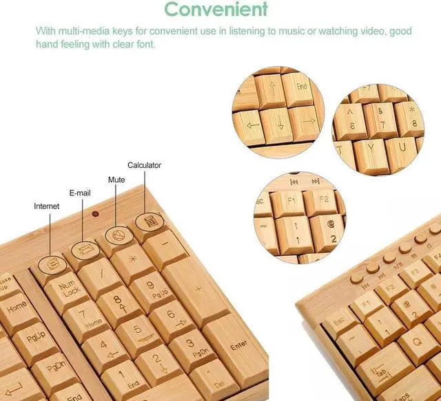Alt view image 6 of 7 - zolyet Bamboo PC Keyboard, Wirel Keyboard, Computer Combo Keyboard, Handmade Natural Wood, Plug and Play, Low Low