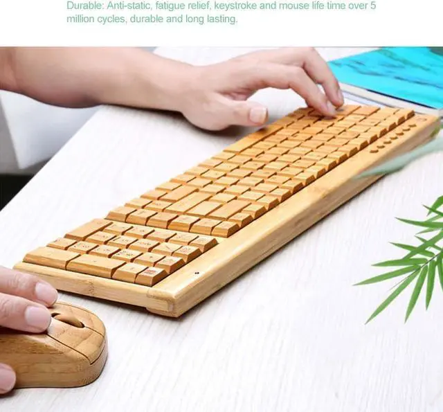 Alt view image 4 of 7 - zolyet Bamboo PC Keyboard, Wirel Keyboard, Computer Combo Keyboard, Handmade Natural Wood, Plug and Play, Low Low