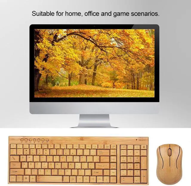 Alt view image 2 of 7 - zolyet Bamboo PC Keyboard, Wirel Keyboard, Computer Combo Keyboard, Handmade Natural Wood, Plug and Play, Low Low