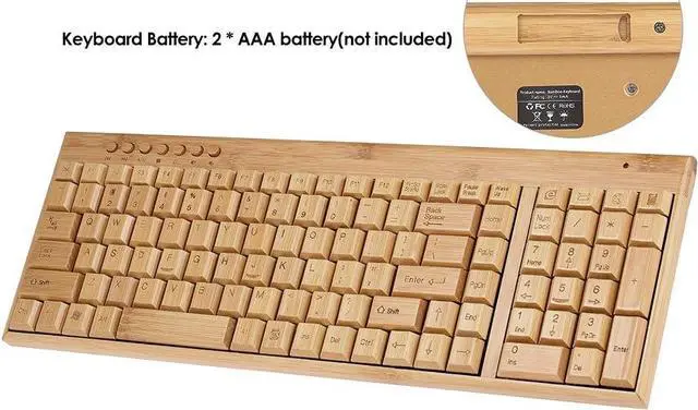 Alt view image 3 of 7 - zolyet Bamboo PC Keyboard, Wirel Keyboard, Computer Combo Keyboard, Handmade Natural Wood, Plug and Play, Low Low