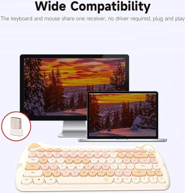 Alt view image 4 of 7 - Keyboard Combo 84 Keys Membrane Keyboard Ergonomic 3-Gear Adjustable DPI Cute Appearance Low