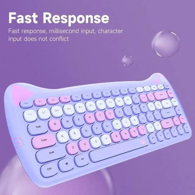 Alt view image 3 of 7 - Keyboard Combo 84 Keys Membrane Keyboard Ergonomic 3-Gear Adjustable DPI Cute Appearance Low