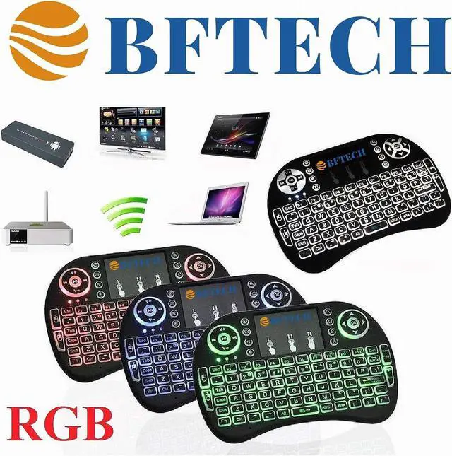 Alt view image 2 of 7 - BFTECH Tricolor Mini Wireless Touch Keyboard Handheld Remote, Touchpad Mouse Combo, 3 Color LED Backlit Remote Control for Android TV Box, PS3 Xbox, Raspberry Pi 3, HTPC,Windows 7,8,10