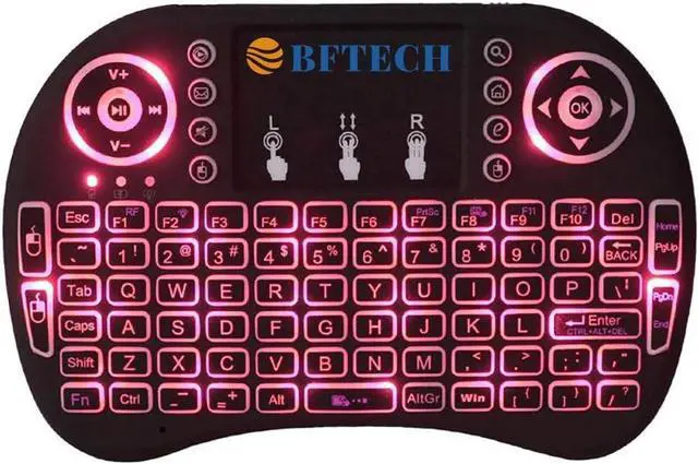 Alt view image 4 of 7 - BFTECH Tricolor Mini Wireless Touch Keyboard Handheld Remote, Touchpad Mouse Combo, 3 Color LED Backlit Remote Control for Android TV Box, PS3 Xbox, Raspberry Pi 3, HTPC,Windows 7,8,10