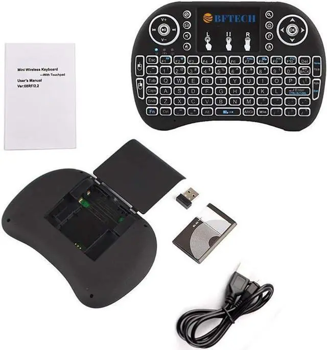 Alt view image 5 of 7 - BFTECH Tricolor Mini Wireless Touch Keyboard Handheld Remote, Touchpad Mouse Combo, 3 Color LED Backlit Remote Control for Android TV Box, PS3 Xbox, Raspberry Pi 3, HTPC,Windows 7,8,10