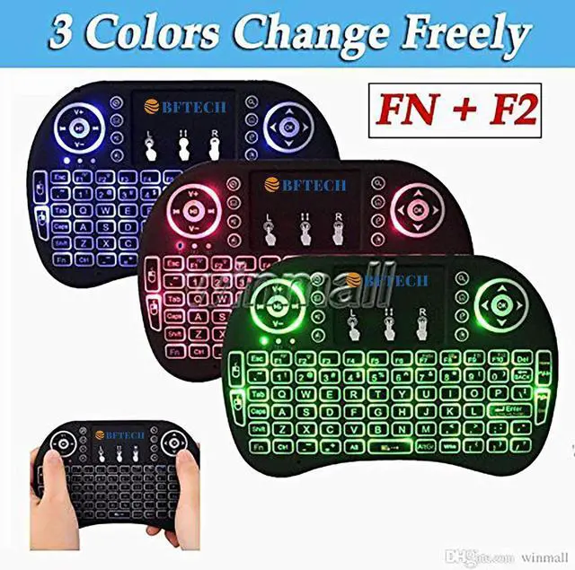 Alt view image 6 of 7 - BFTECH Tricolor Mini Wireless Touch Keyboard Handheld Remote, Touchpad Mouse Combo, 3 Color LED Backlit Remote Control for Android TV Box, PS3 Xbox, Raspberry Pi 3, HTPC,Windows 7,8,10