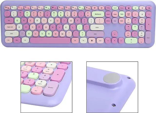Alt view image 2 of 7 - 2.4G Keyboard Mouse Combo, Retro Round Keycap Cute Aesthetic Keyboard, 110 Keys QWERTY Typewriter Keyboard(Purple Mixed)