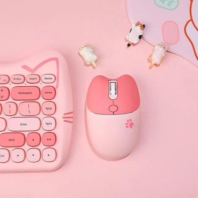 Alt view image 7 of 7 - Cute Cat Keyboard and Mouse Combo Wireless, Kawaii Keyboard and Mouse for Girls and Kids, Soundless Colorful Keys, Compatible with Notebook, PC (Pink-84Keys)