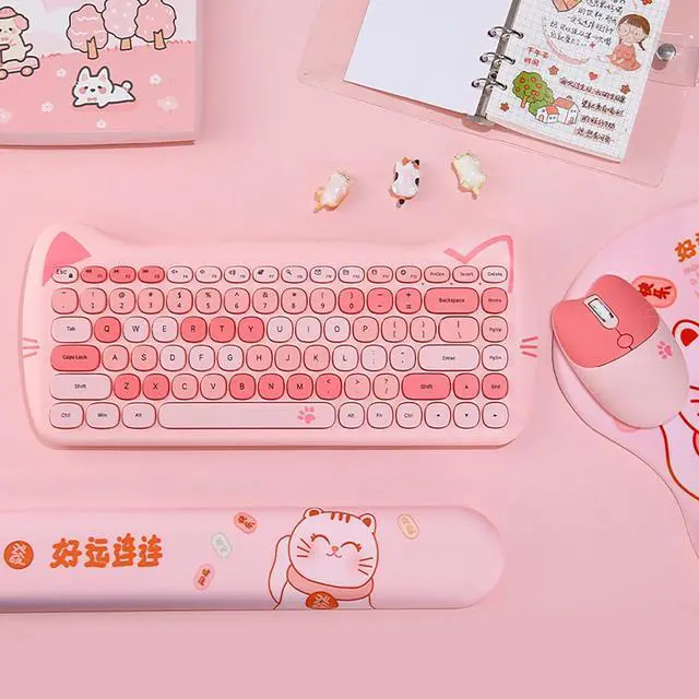 Alt view image 2 of 7 - Cute Cat Keyboard and Mouse Combo Wireless, Kawaii Keyboard and Mouse for Girls and Kids, Soundless Colorful Keys, Compatible with Notebook, PC (Pink-84Keys)