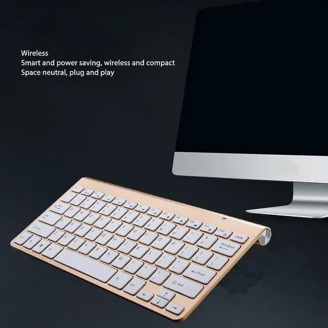 Alt view image 4 of 7 - Keyboard Mouse Combo, 2.4 Ghz Cordless Silent Key Mouse Set, Ultra Thin Full Sized Ergonomic Keyboards with LED Indicator, Auto Sleep for (Gold)