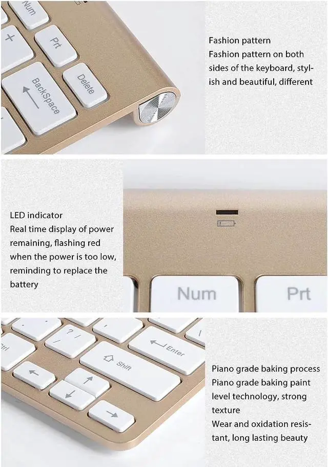 Alt view image 2 of 7 - Keyboard Mouse Combo, 2.4 Ghz Cordless Silent Key Mouse Set, Ultra Thin Full Sized Ergonomic Keyboards with LED Indicator, Auto Sleep for (Gold)