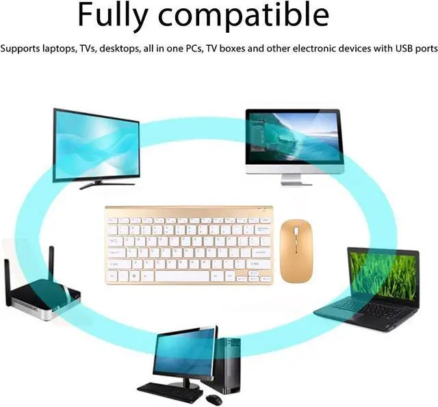 Alt view image 5 of 7 - Keyboard Mouse Combo, 2.4 Ghz Cordless Silent Key Mouse Set, Ultra Thin Full Sized Ergonomic Keyboards with LED Indicator, Auto Sleep for (Gold)