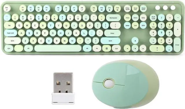 Main image of Keyboard Mouse Set, 2.4GHZWireless 104 Key Keyboard and Mouse Set with Intelligent Power Saving Technology (Green Mixed Colors)