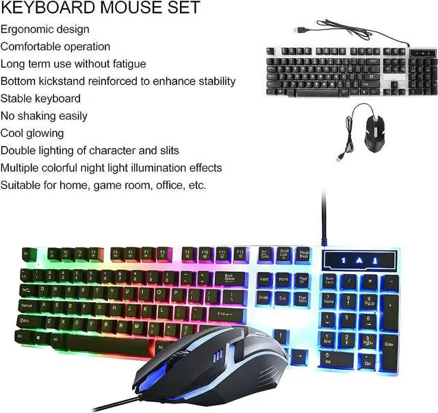 Alt view image 4 of 7 - Mechanical Gaming Keyboard, 104 Key RGB Backlit USB Gaming Keyboard Mouse Set, Wired Keyboard Mouse Combo, Ergonomic Design, Easy to Carry, for Home, Game Room, Office