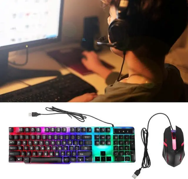 Alt view image 6 of 7 - Mechanical Gaming Keyboard, 104 Key RGB Backlit USB Gaming Keyboard Mouse Set, Wired Keyboard Mouse Combo, Ergonomic Design, Easy to Carry, for Home, Game Room, Office