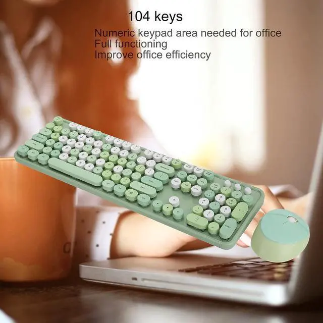 Alt view image 7 of 7 - Keyboard Mouse Set, 2.4GHZWireless 104 Key Keyboard and Mouse Set with Intelligent Power Saving Technology (Green Mixed Colors)