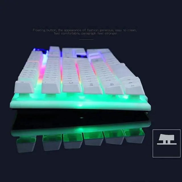 Alt view image 6 of 6 - Keyboard Mouse Combo, USB Wired Keyboard,Quiet Durable Rainbow Backlit Keyboard,Gaming Keyboard and Mouse Set with Ergonomic Wrist Rest for Laptop Office Online Study (Color : White)