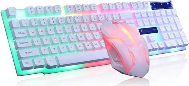 Main image of Keyboard Mouse Combo, USB Wired Keyboard,Quiet Durable Rainbow Backlit Keyboard,Gaming Keyboard and Mouse Set with Ergonomic Wrist Rest for Laptop Office Online Study (Color : White)