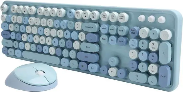 Main image of 2.4GHz Wireless Keyboard and Mouse, with USB Drive Plug and Play, Ergonomic Design, Retro Typewriter Style, 104 Key Keyboard Mouse Set for Laptop, PC, Computer(Blue Colorful)