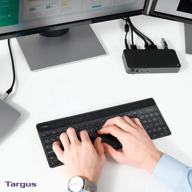 Alt view image 6 of 7 - Targus Full-Size Sustainable EcoSmart Bluetooth Keyboard, Black - Compatible with Chrome OS, Windows, macOS, iOS, and Android (AKB868US)