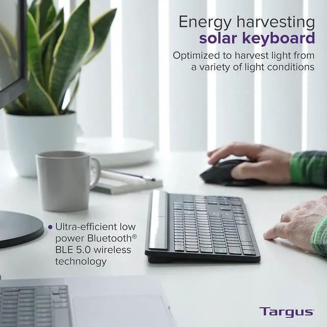 Alt view image 2 of 7 - Targus Full-Size Sustainable EcoSmart Bluetooth Keyboard, Black - Compatible with Chrome OS, Windows, macOS, iOS, and Android (AKB868US)