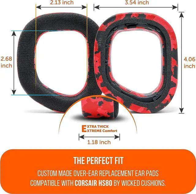 Alt view image 5 of 7 - WC FreeZe HS80 - Cooling Gel Replacement Earpads for Corsair HS80 RGB Wireless & Wired by Wicked Cushions - Elevate Comfort, Durability, Thickness & Sound Isolation for Epic Gaming Sessions | Red Camo