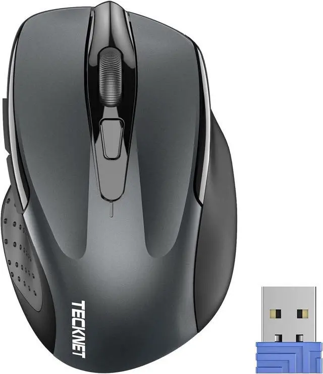 Main image of TECKNET Wireless Mouse, 2.4GHz Ergonomic Computer Mouse, Portable Cordless Mice, Mouse for Laptop, 6 Buttons USB Mouse for Chromebook, Ergo Grip, 24 Months Battery - Grey