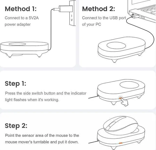 Alt view image 6 of 7 - Undetectable Mouse Jiggler with Power Adapter and ON/Off Switch Mouse Mover Simulator Driver-Free Mouse Movement Simulation for Computer Awakening