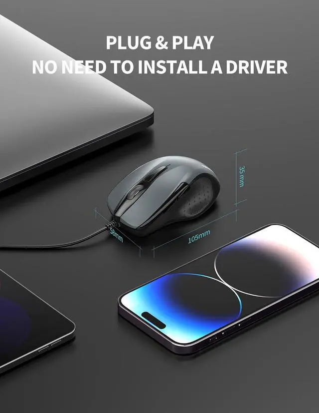 Alt view image 6 of 7 - TECKNET USB Wired Mouse, 6-Button Corded Mouse with 4 Adjustable DPI, Optical Computer Mouse with Ergonomic Design and 5FT Cord for Laptop, Chromebook, PC, Desktop, Mac, Notebook-Gray