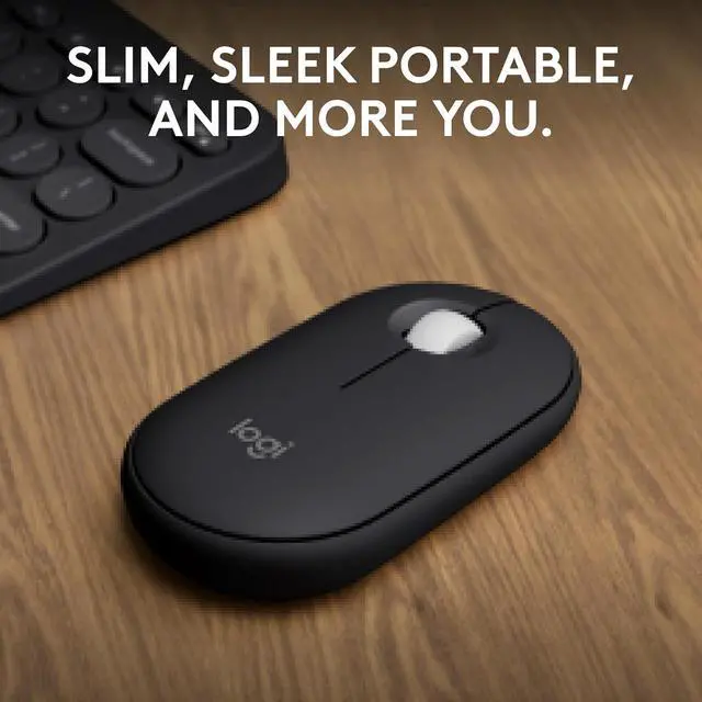 Alt view image 2 of 7 - Logi tech Pebble Mouse 2 M350s Slim Bluetooth Wireless Mouse, Portable, Lightweight, Customizable Button, Quiet Clicks, Easy-Switch for Windows, macOS, iPadOS, Android, Chrome OS - Black