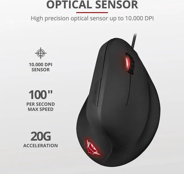 Alt view image 5 of 7 - Trust Gaming GXT 144 Rexx Vertical Ergonomic Gaming Mouse, 250-10,000 DPI, 6 Buttons, Black