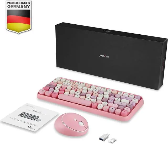 Alt view image 7 of 7 - Perixx PERIDUO-713 ES Set de ratón y Mini Teclado inalámbrico 2.4 GHz - Teclas Retro Redondas - Rosado Pastel - Español QWERTY