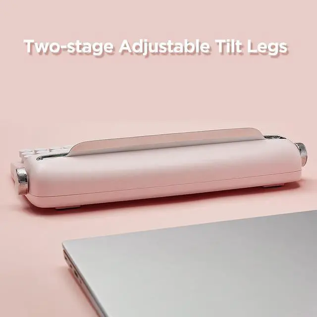 Alt view image 7 of 7 - YUNZII ACTTO B303 Wireless Keyboard, Retro Bluetooth Typewriter Keyboard with Integrated Stand for Multi-Device (English, Baby Pink)