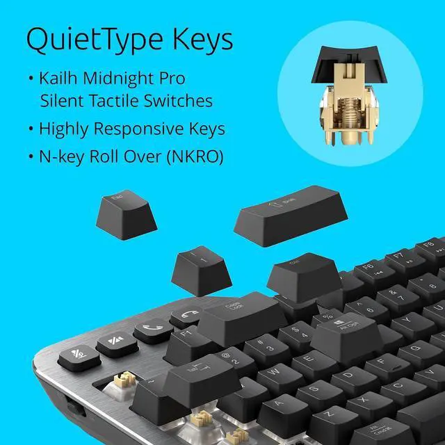 Alt view image 3 of 7 - Kensington MK7500F Silent Mechanical Keyboard  Full Size, Wireless, Backlit, Rechargeable Battery, Customizable Keys, Spill-Proof, Includes Wrist Rest, Windows & macOS