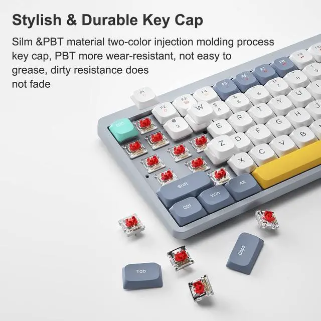 Alt view image 2 of 7 - Wireless Mechanical Keyboard 84 Keys 75% Low Profile Layout Gateron Red Switches 2.4G+BT5.0+Type-C 3 Connections 15 Effect 5 Brightness Levels for