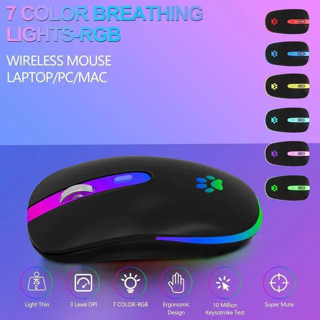 Alt view image 2 of 7 - Wireless Mouse Rechargeable LED Wireless Bluetooth Mouse Portable USB Optical 2.4G Wireless Bluetooth Two Mode Computer Mice with USB & Type-c Receiver Black