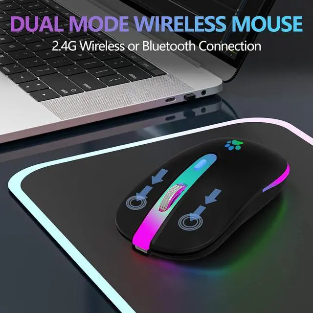 Alt view image 6 of 7 - Wireless Mouse Rechargeable LED Wireless Bluetooth Mouse Portable USB Optical 2.4G Wireless Bluetooth Two Mode Computer Mice with USB & Type-c Receiver Black