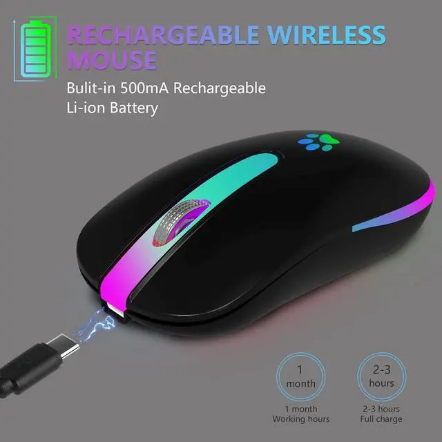 Alt view image 4 of 7 - Wireless Mouse Rechargeable LED Wireless Bluetooth Mouse Portable USB Optical 2.4G Wireless Bluetooth Two Mode Computer Mice with USB & Type-c Receiver Black