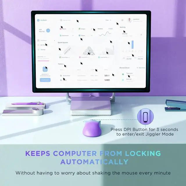 Alt view image 2 of 7 - Wireless Mouse Mouse Jiggler for Laptop - USB Laptop Mouse with Undetectable Random Movement Jiggler Mode for Computers - Purple