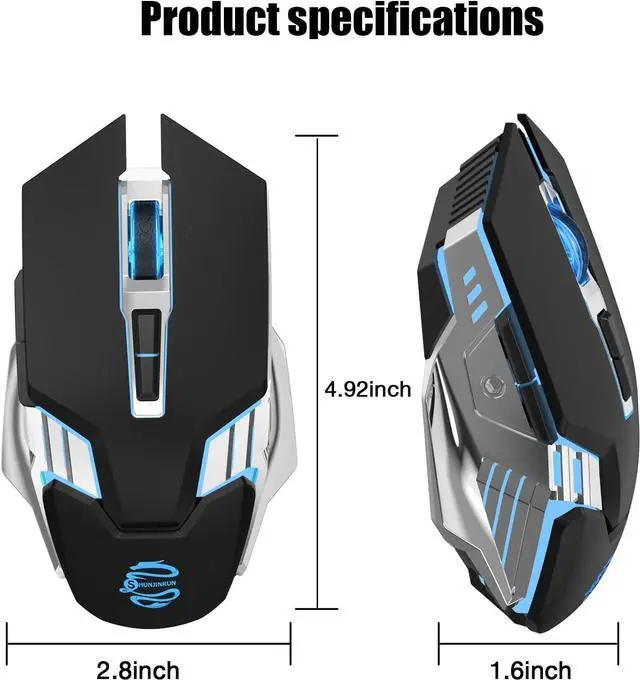 Alt view image 7 of 7 - Wireless Gaming Mouse Bluetooth Mouse, Quiet Click, 800mAh Long-Lasting Rechargeable Battery, Multi Device, 7 Buttons,Light up Computer Mice for Laptop PC iPad Tablet MacBook Office Games - Black