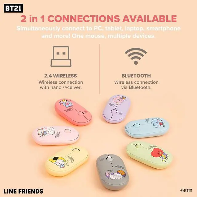 Alt view image 3 of 6 - Hamee BT21 My Little Buddy Series Mouse [Computer Mouse Wireless Cute] [Silent Nano Receiver Mouse Office Birthday] [BT21 Mouse] for Laptop, iPad, MacOS, PC, Windows, Android - CHIMMY